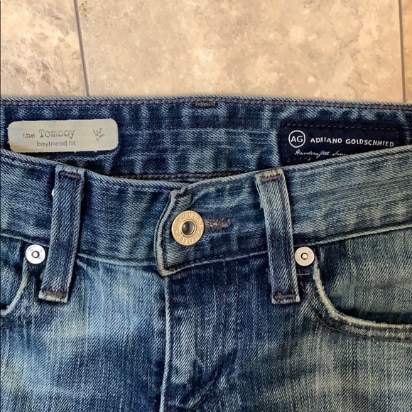 AG Adriano Goldschmied Dark Wash Boyfriend Cut Off High Waist Jean Shorts - Picture 5 of 6